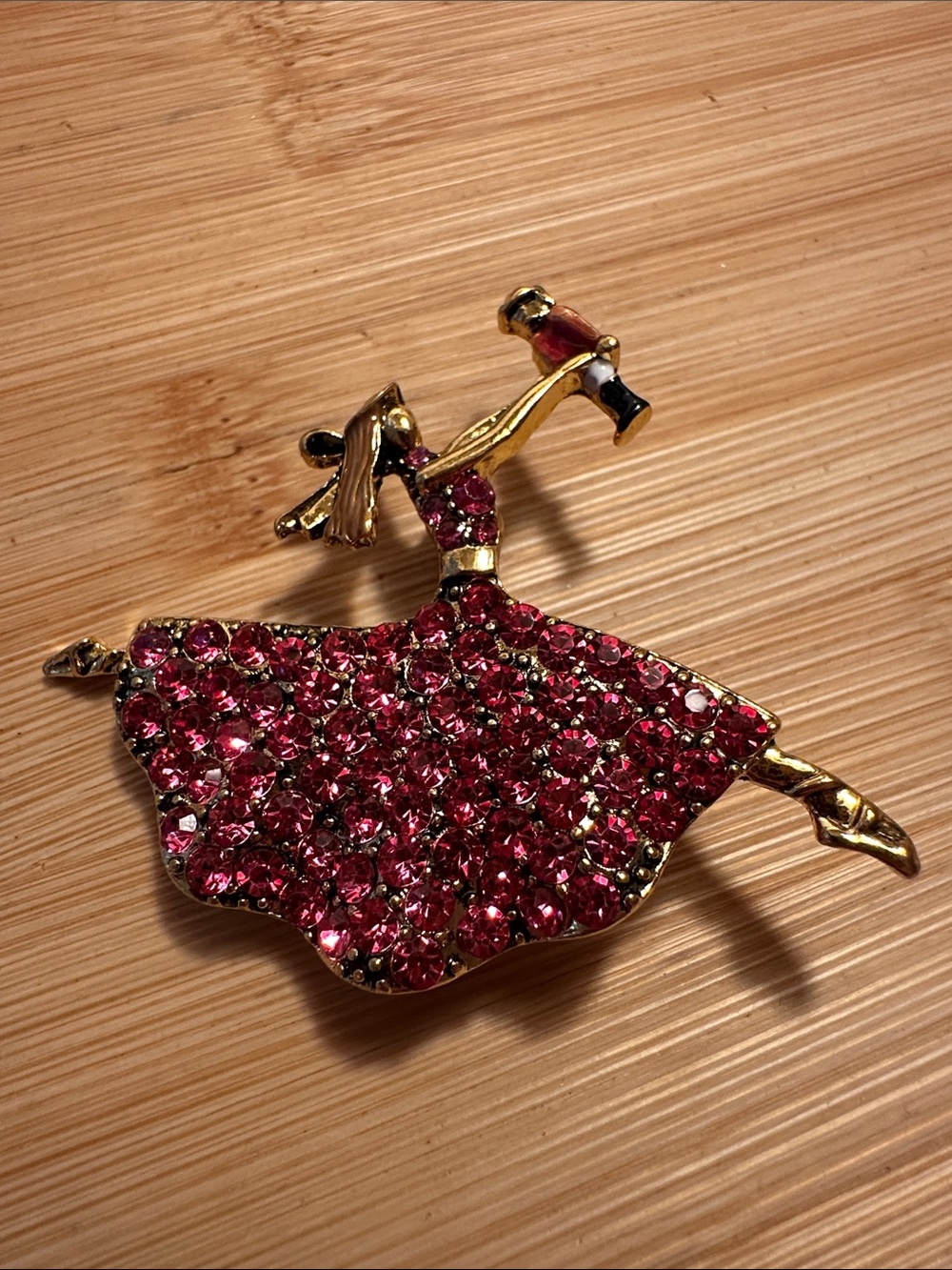 Gold-Tone Pink Rhinestone Nutcracker Brooch